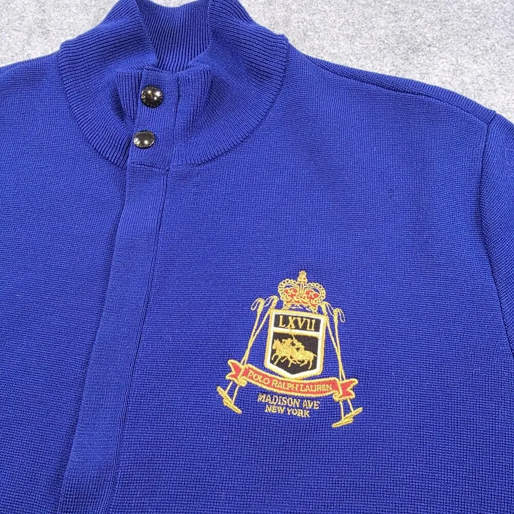 Polo Ralph Lauren Sweater Mens Medium? Blue Full Zip Mock Neck Mercer Club Crest